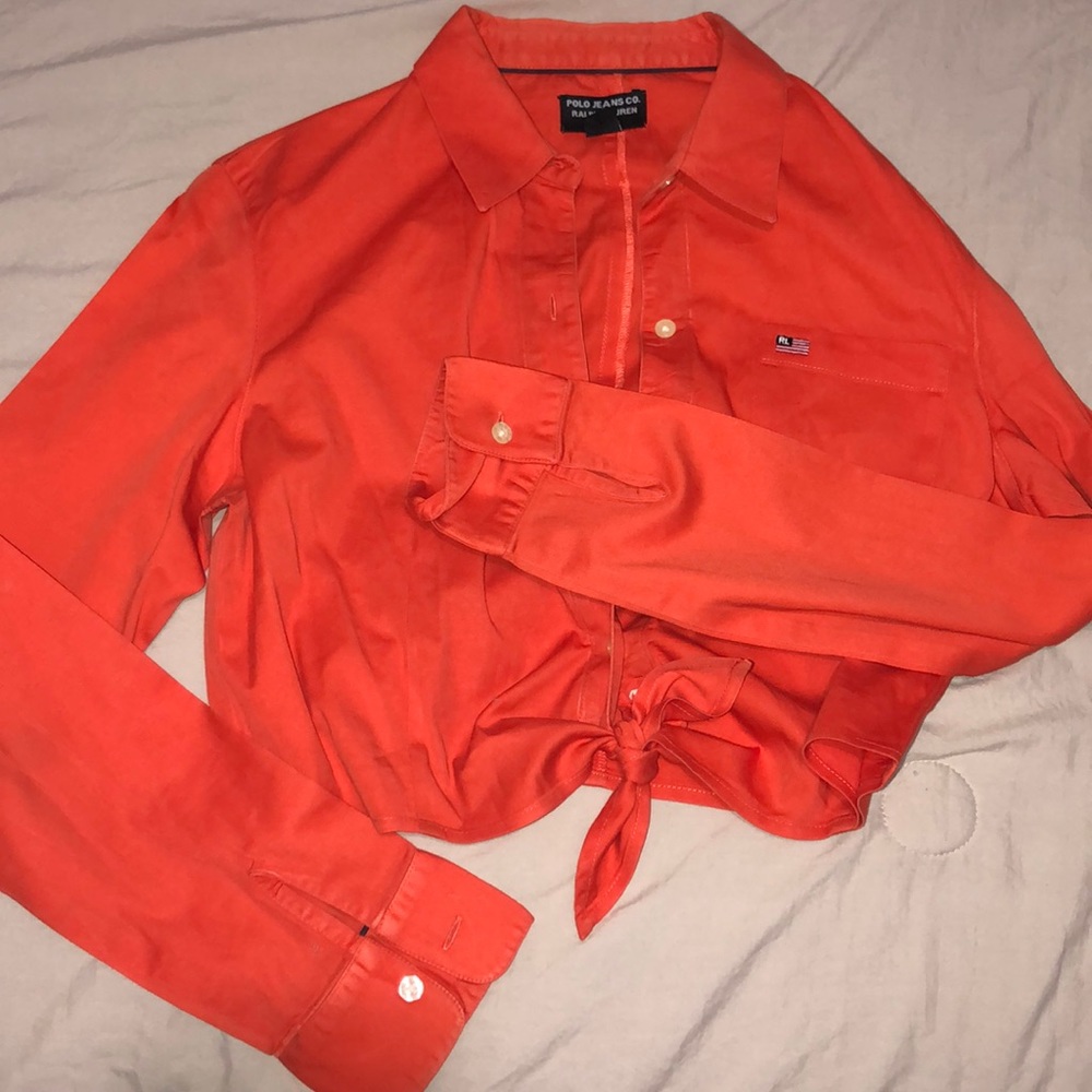 Vintage Orange Ralph Lauren Long Sleeve Crop Top